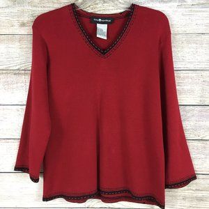 Sag Harbor Sweater V-Neck Pullover 3/4 Sleeve